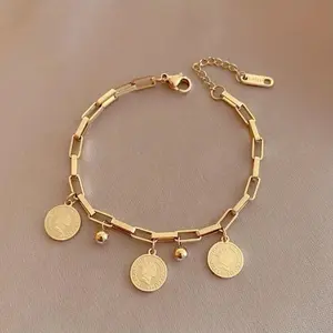 316L Stainless Steel Charm Bangle for Men & Women, Personalized Round Pendant Bracelet, Hip Hop Style Minimalist Jewelry, Fashion Accessory for Daily Wear, Parties & Gift Giving