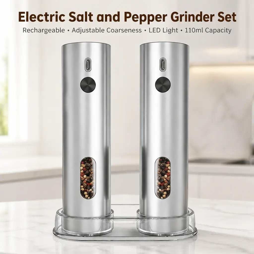 Littleox Electric Salt and Pepper Grinder Set Rechargeable Automatic Pepper Mill with LED Light and 6 Coarseness Levels for Kitchen Cooking BBQ