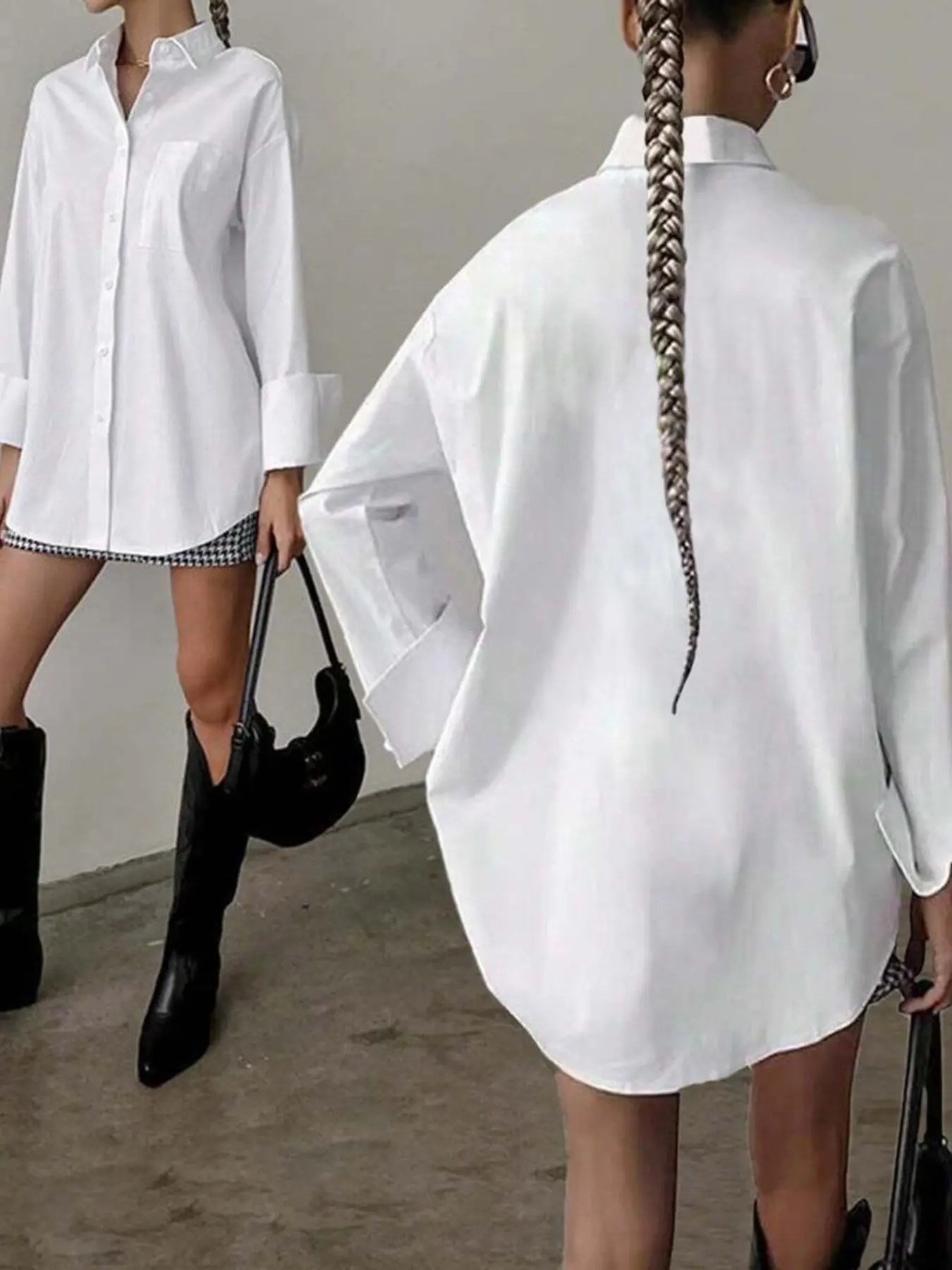 French Oversize Oversized Loose Fit Blouse for Women, Lapel Collar Button Front, Long Sleeve Casual Shirt, All Seasons, Trendy and Versatile Top, Casual Buttons Collared