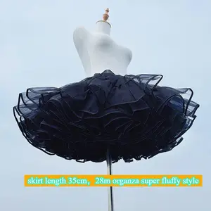 Lolita Boneless Crinoline Petticoat Black Ultra Poof Soft Mesh Short Skirt Flight Heaven Underskirt for Kawaii Style 25-45cm