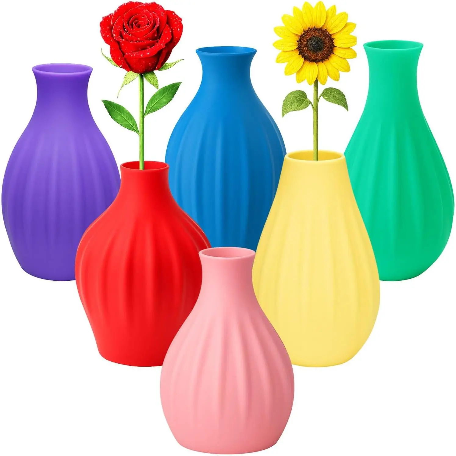 Small Unbreakable Plastic Bud Vases - Set of 6 Colorful Mini Flower Vases (3.2"-3.9") - Weighted & Leak-Proof for Table Centerpieces & Plant Lovers