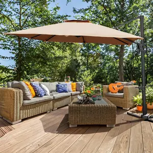 10x10FT Square Cantilever Patio Umbrella – Heavy Duty Aluminum Frame – 360° Rotation – UV Protection – Windproof Offset Sunshade with Iron Base – Outdoor Shade for Garden, Deck, Pool