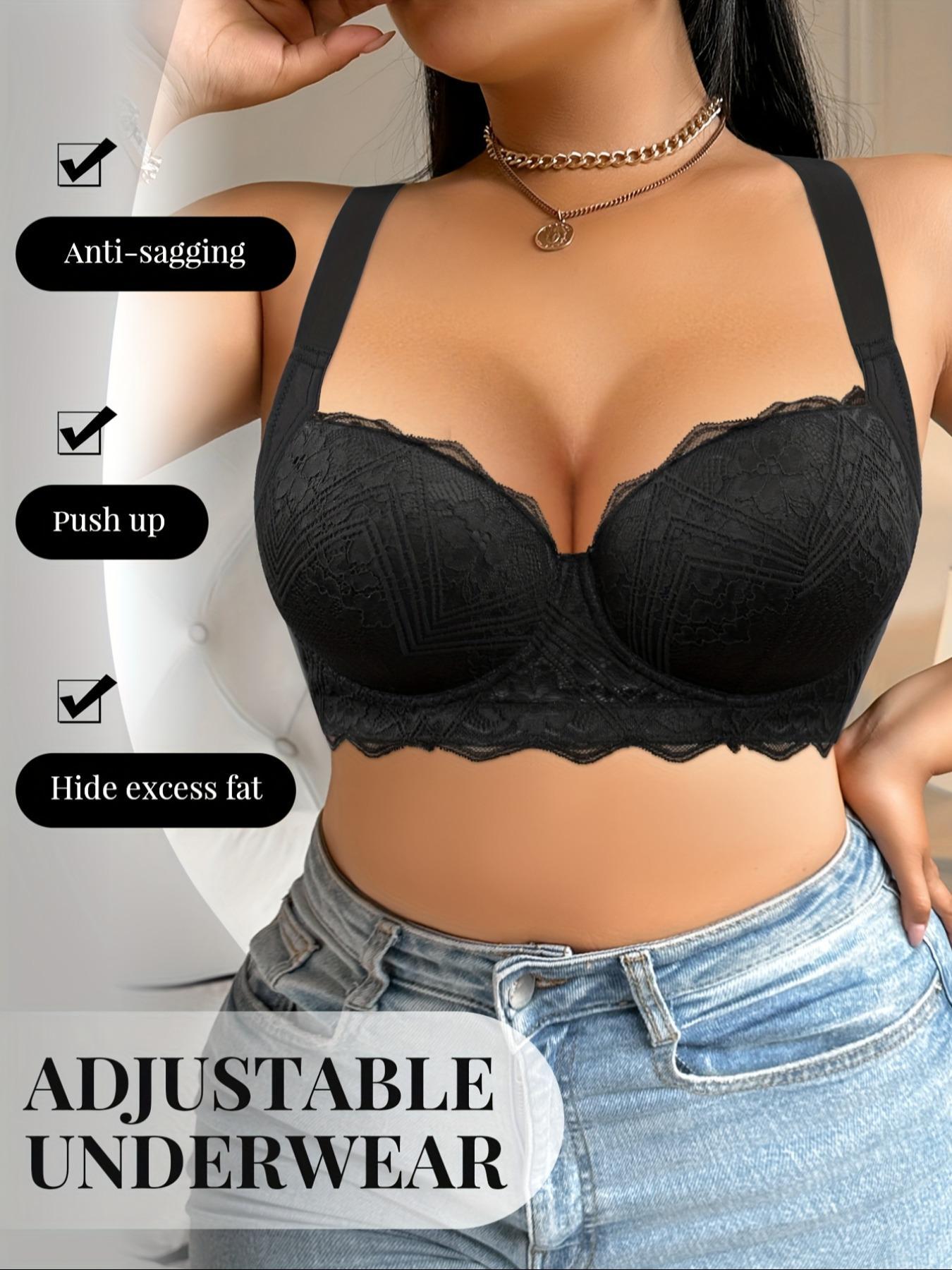【Plus Size】 Solid Color Underwire Bra, Casual Comfy Breathable Lace Bra for Daily Wear, Women's Plus Size Lingerie for All Seasons