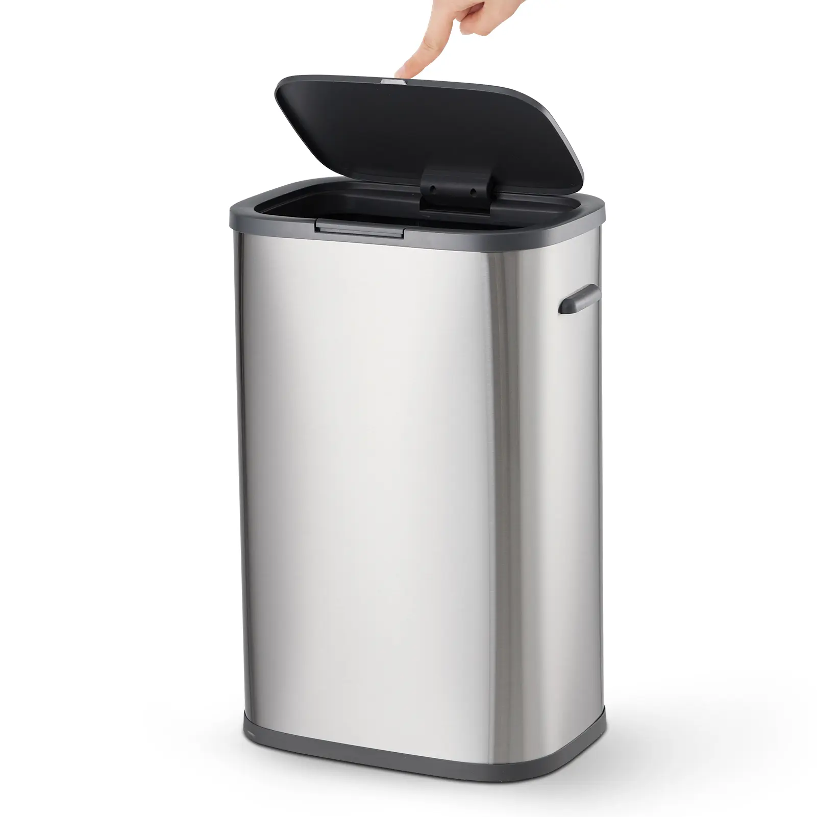 Stainless Steel Trash Can with Pop-Up Lid,14.5 Gal/55 l Silm Kitchen Garbage Can, Rust Resistant, Narrow Trash Bin Recycle Bin Waste Container, Easy Clean for Bathroom & Office