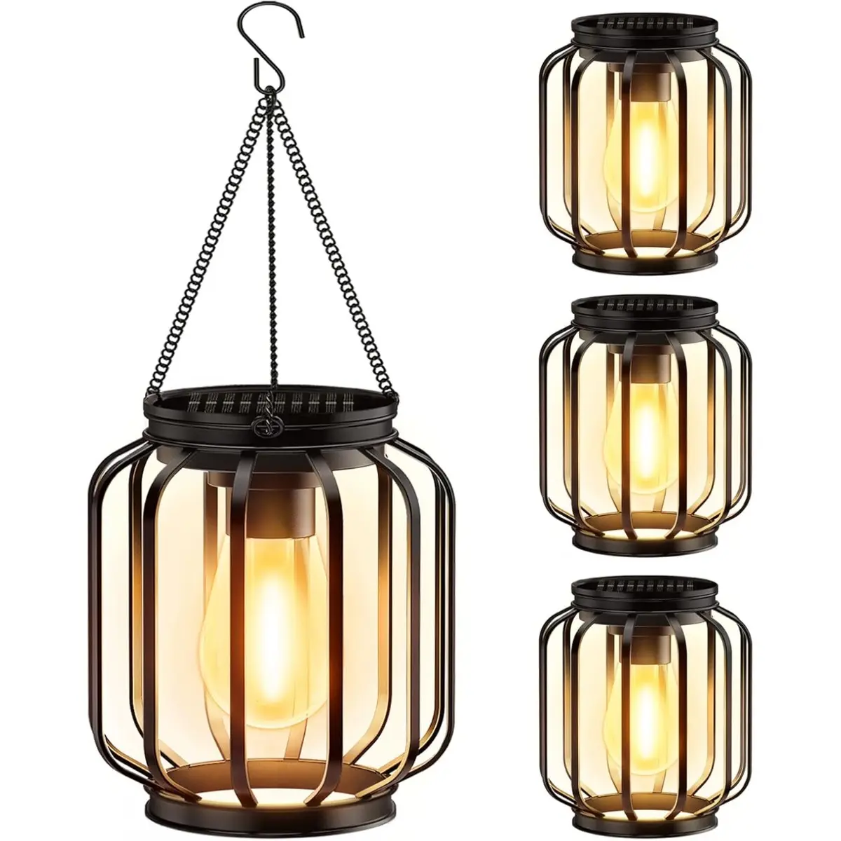 Solar Hanging Lanterns Outdoor Metal Solar Hanging Lights with Hook, Bright - Warm Waterproof LED Lanterns for Outside, Classic Decorative Solar-Powered Light for Yard Garden Patio Porch Decor