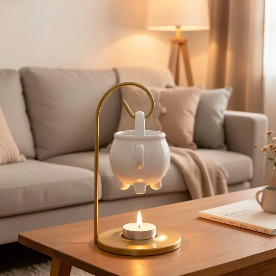 [Ceramic Aroma Lamp] Golden Iron Stand Ceramic Hanging Pot Candle Burner, Candle Holder, Ceramic Essential Oil Lamp, Ceramic Essential Oil Burner, Ceramic Aroma Lamp, Fragrance Diffuser, Home Decoration (Excluding Candles)