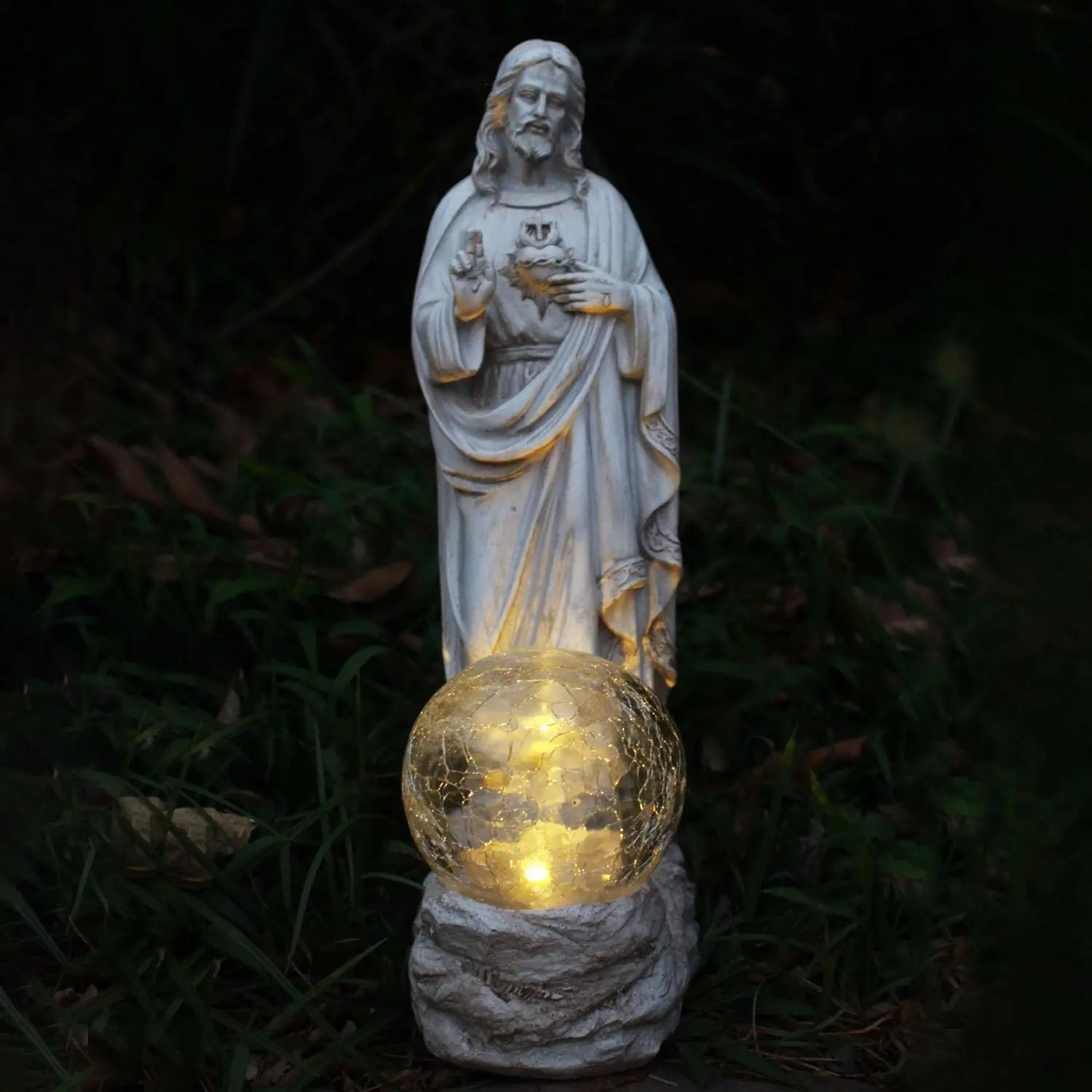 Jesus Statue Outdoor Decor Solar Lights, Religious Garden Statue,Blessed Father Outdoor Figure for Home/Garden Decor, Gift for Men/Father(11.22" H)