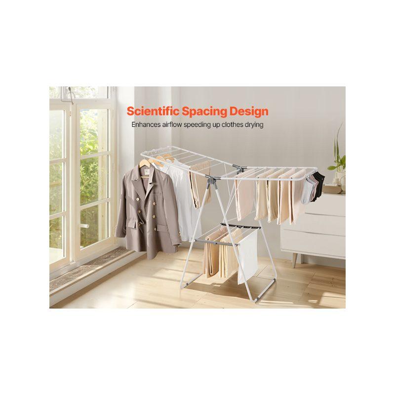 VEVOR Clothes Drying Rack, 2-Tier Foldable Laundry Dryer Rack with Sock Clips 21 Drying Rods, Metal Height Adjustable Drying Racks for Outdoor Indoor, Free-Standing Space-Saving Hanger, White