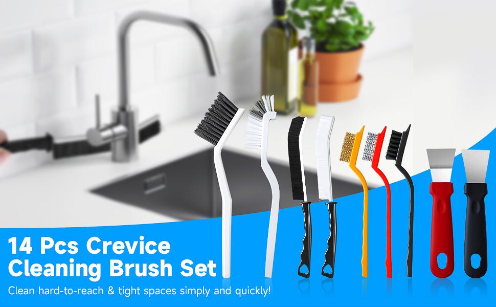 14Pcs Crevice Cleaning Brush Set, V Shape Grout Cleaner Brush for Deep Cleaning Gap, Hard Bristle Scrub Brushes Tools, Cleaning Supplies for Household Use, Bathroom, Kitchen, Toilet, Window