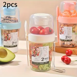 Portable Salad Shaker Cup with Fork and Sauce Separator, Milk Whipper, Oatmeal Cup, Vegetable Salad Storage, Multi-Color, Daily and Festival Use