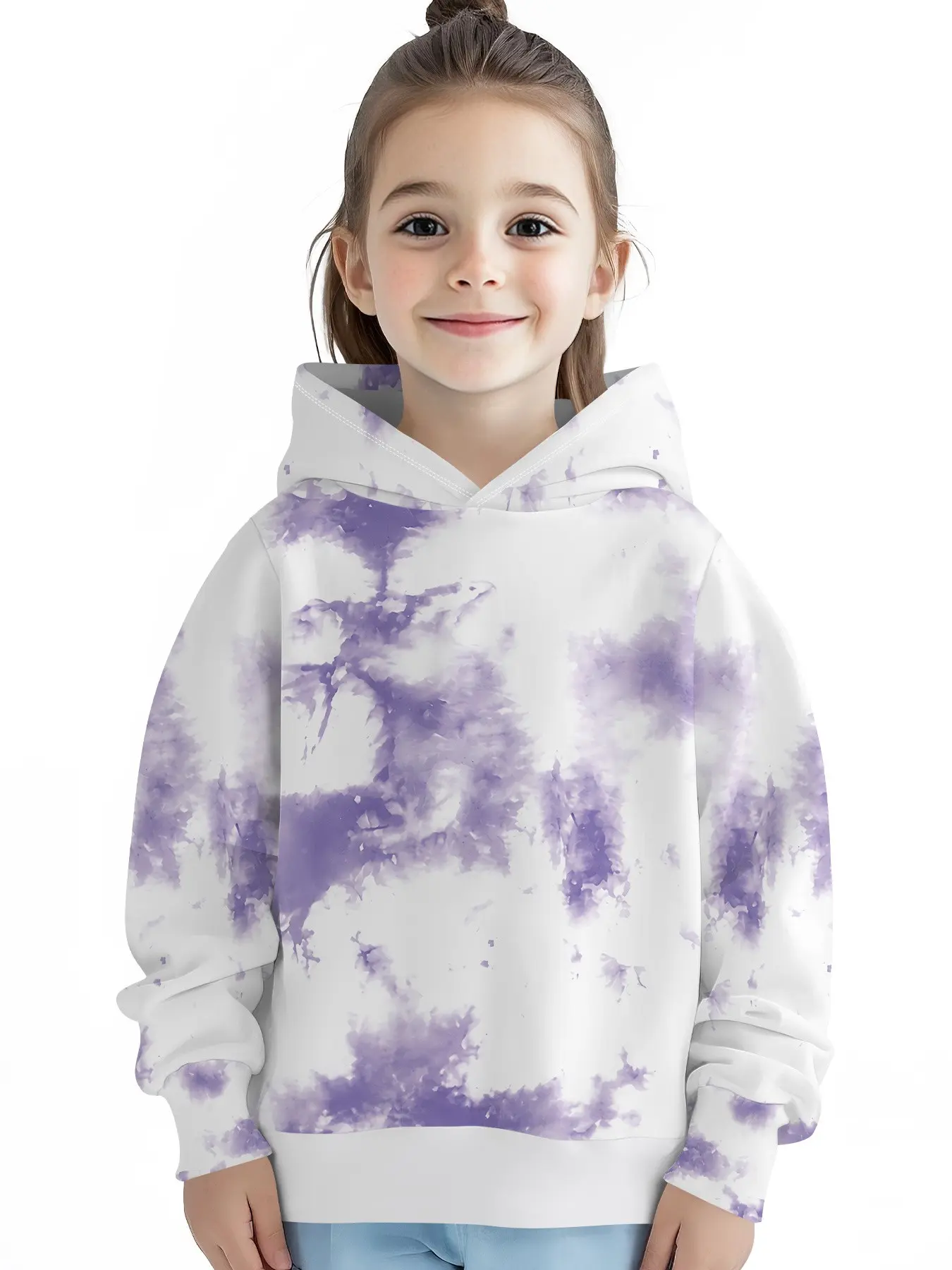 Girls' Trendy Hooded Sweatshirt, Cool Tie-Dye Print Design, Perfect for Home and Commute, Casual Long Sleeve Slim Fit, Spring & Fall