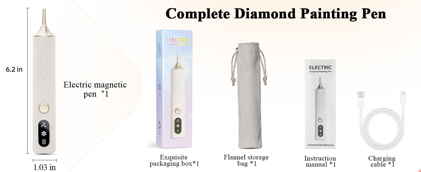 Electric Diamond Painting Pen Cordless Diamond Art Vacuum Pen Rechargeable with 2-stage Adjustable Suction Mode for Adults & Kids Complete Accessories
