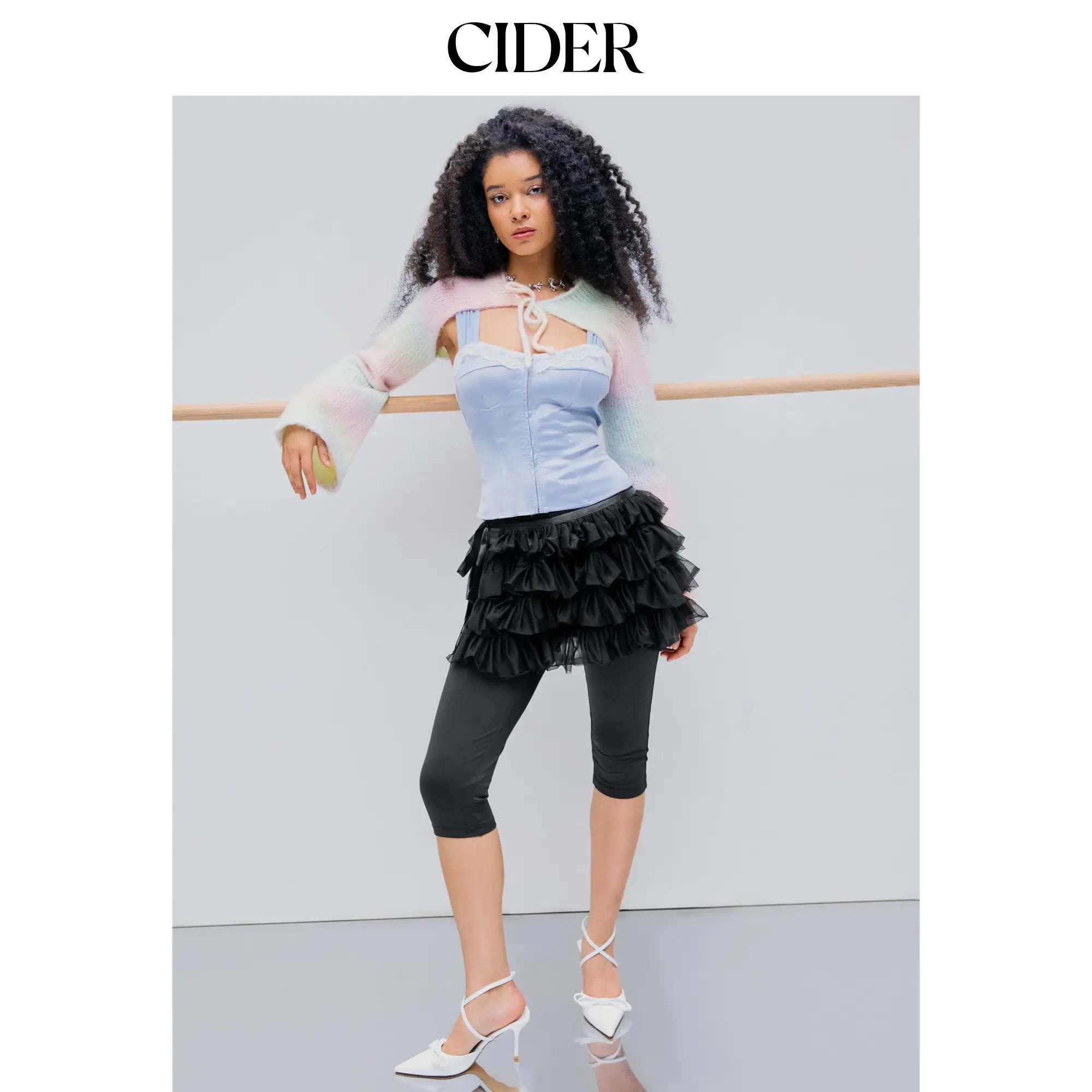 Cider [size 2-10] Satin Mid Rise Layered Tulle Ruffle Skort coquette skirts