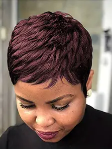 Curly Wave Human Hair Wig for Women Curly Textured Wigs Fulll Machine Made Wig Pixie Cut Wig 150% Density 6 Inch