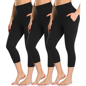 3 Pack Capri Leggings for Women - High Waisted Tummy Control Black Workout Yoga PantsGift