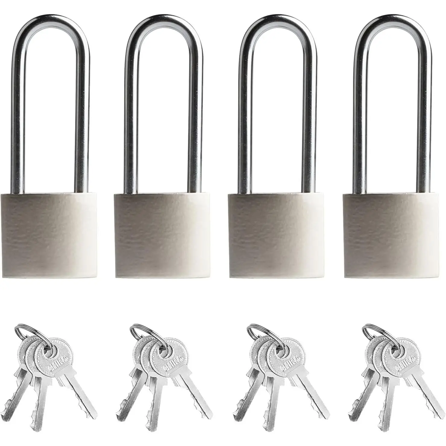 4 Pcs Silver Padlocks with Keys 3.4 Inch Long Shackle Lock Set