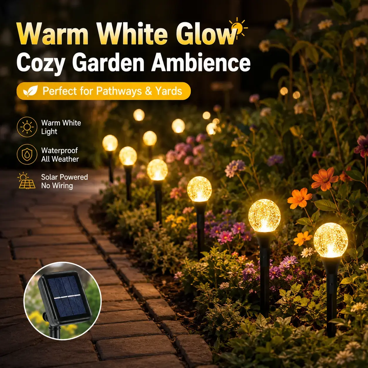 LED Solar Crystal Light - Waterproof Outdoor Garden Lighting for Driveways, Walkways, Patios, and Lawns - Warm Light - 10/20/30 LED Lights - IP65 Lawn Fixture - Easy Installation - 8 Lighting Modes - Energy-Saving Decorative Pathway Lights