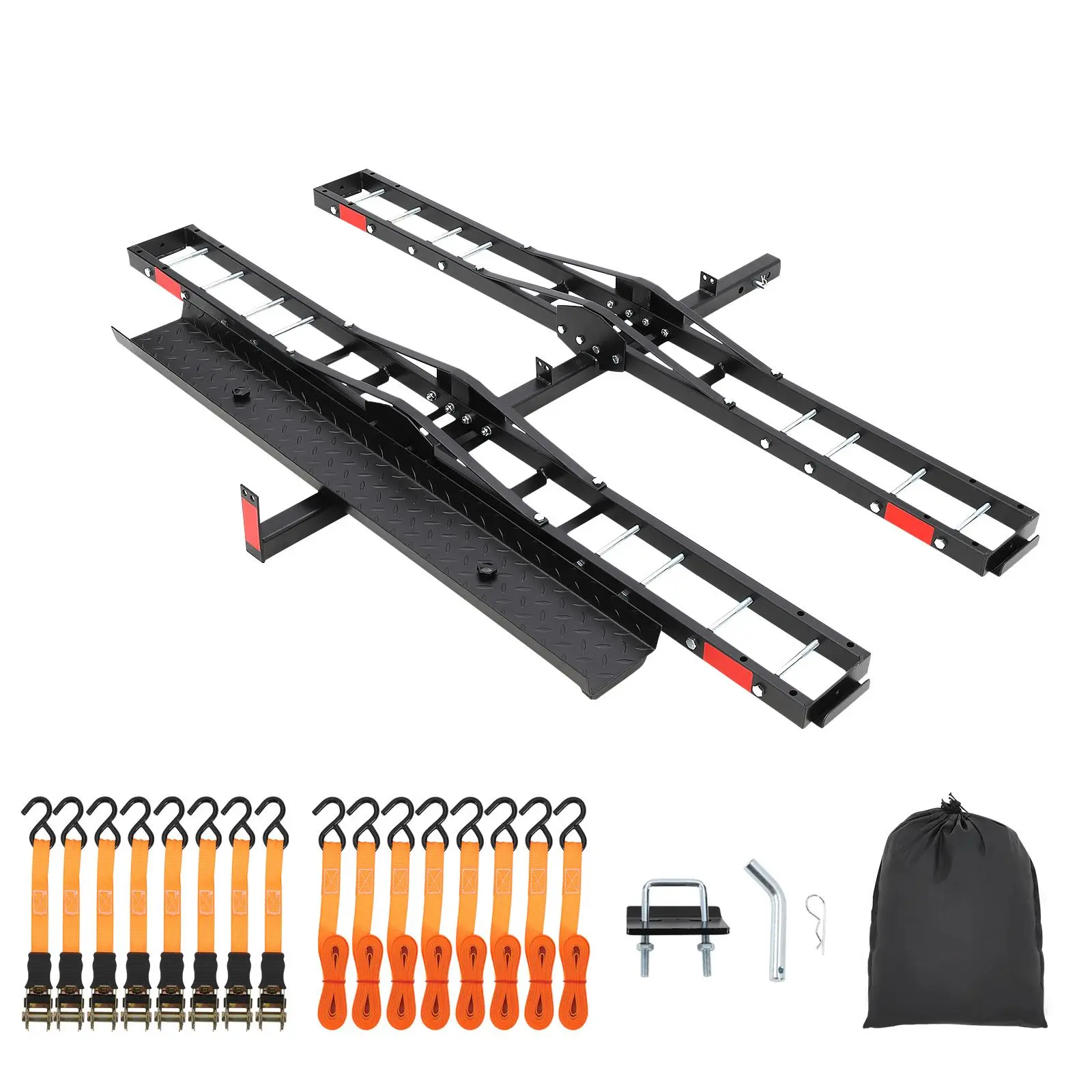 【GAOMON】Heavy-Duty Steel Motorcycle Hitch Carrier, 600 lbs cap. E-Bike Hauler for 2" Receiver, Fat Tire Bikes & Scooters, with Loading Ramp, Load Support Straps & Stabilizers