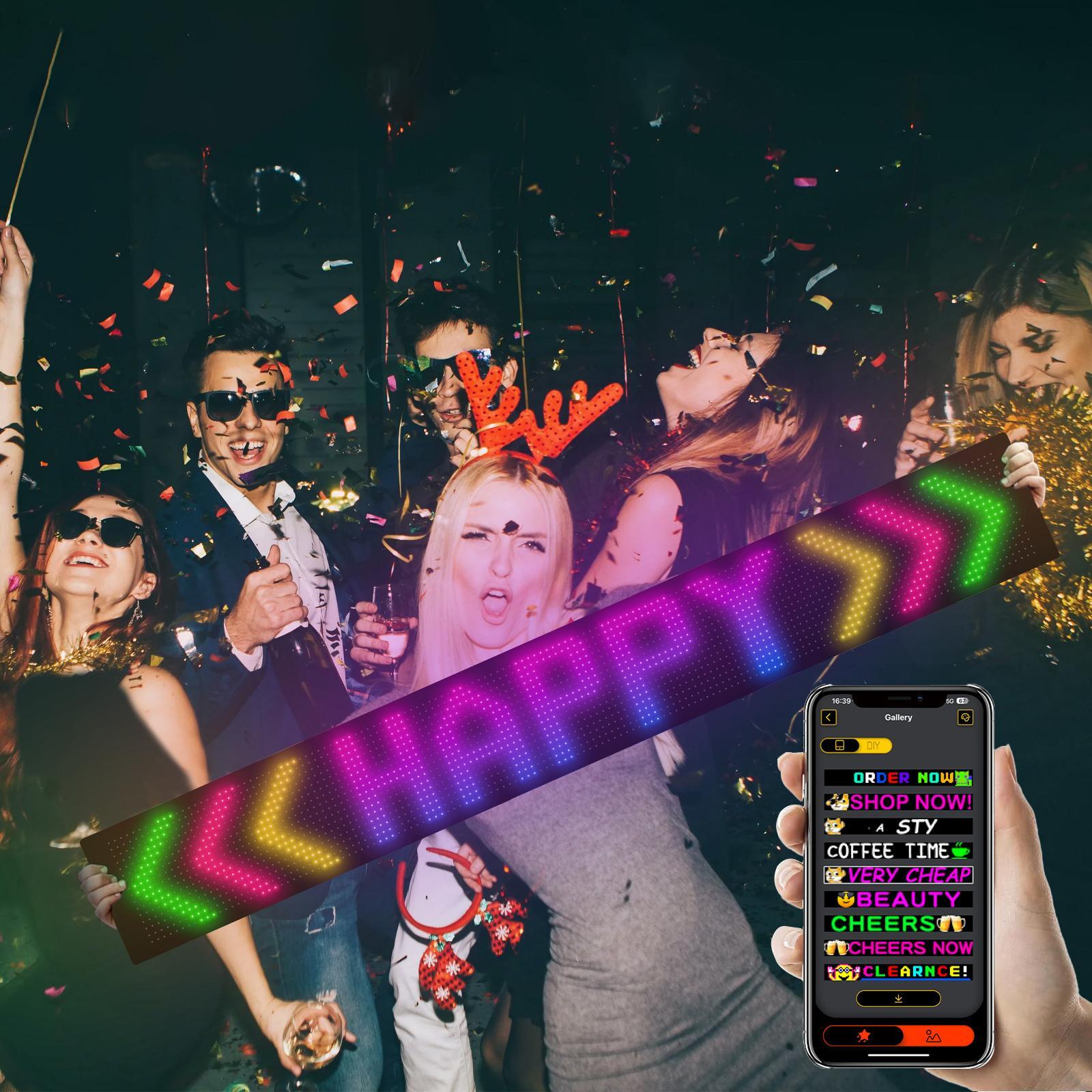 Programmable LED Sign, 1 Set Flexible Loop Playback LED Store Sign with Remote Control & APP Control, Scrolling Custom Text Pattern Animation DIY Digital LED Display