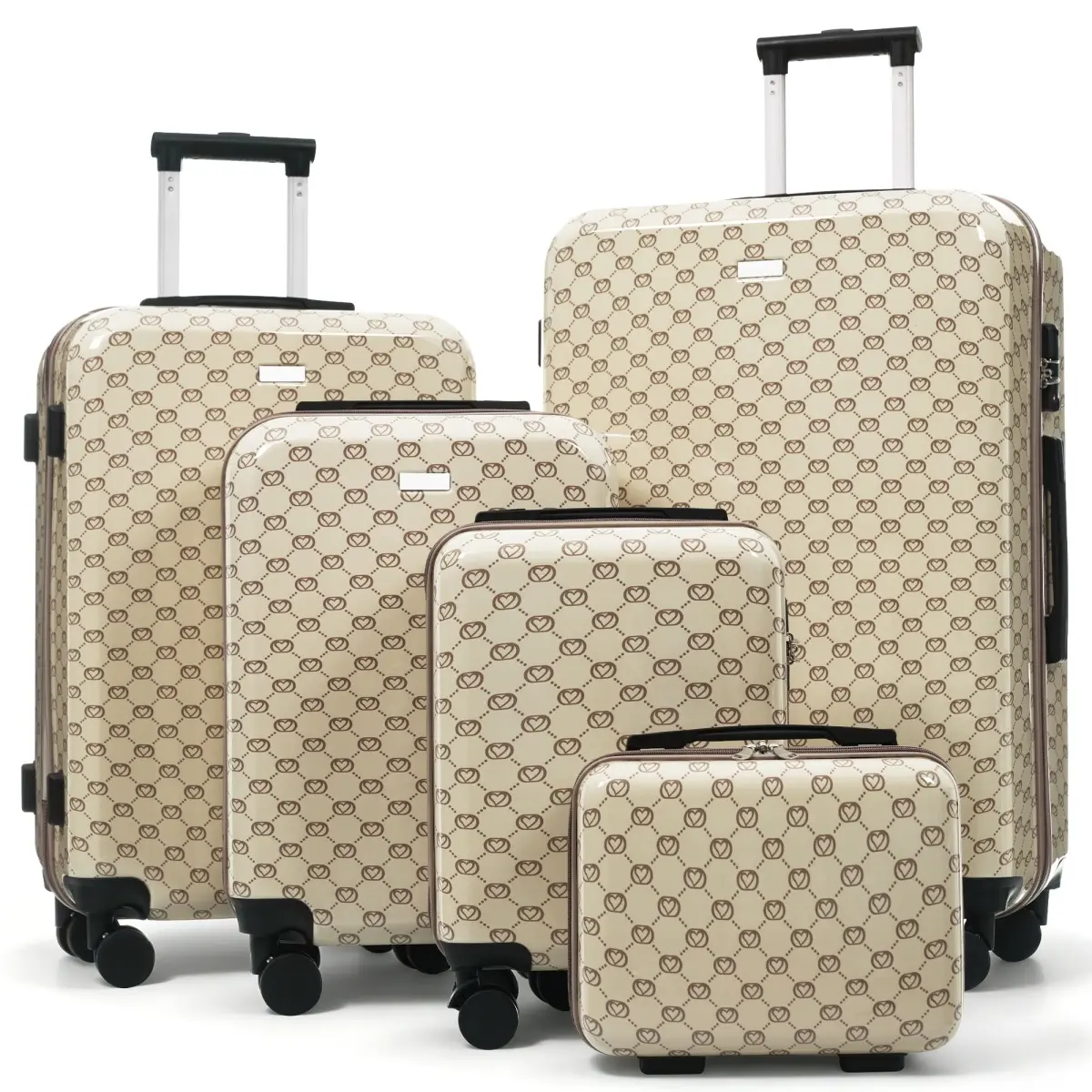 5-Piece Luggage Sets, Hardside Luggage Set with TSA Lock, 14/16/20/24/28 Inch ABS Spinner Suitcases, 360° Quiet Rolling Wheels, Multi-Stage Adjustable Handle (khaki)