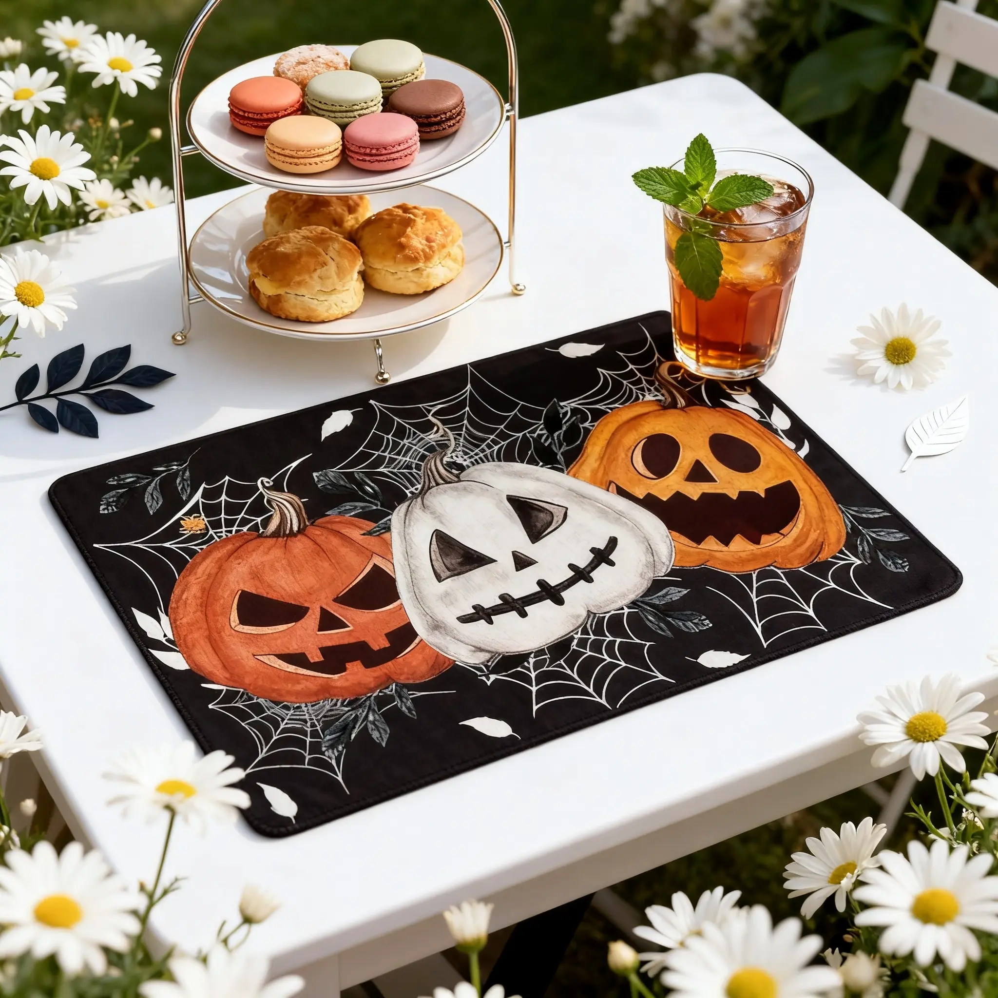 Halloween Pumpkin Placemat, Non-Slip Cup Mat, Perfect for Halloween Decorations, Durable and Easy to Clean, Ideal for Parties and Events