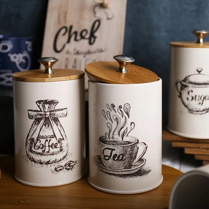 3 Piece Tea Coffee Sugar Storage Canisters Set Airtight Food Container with Lids for Kitchen Organization Stackable for Pantry Countertop Coffee And Sugar Container Set