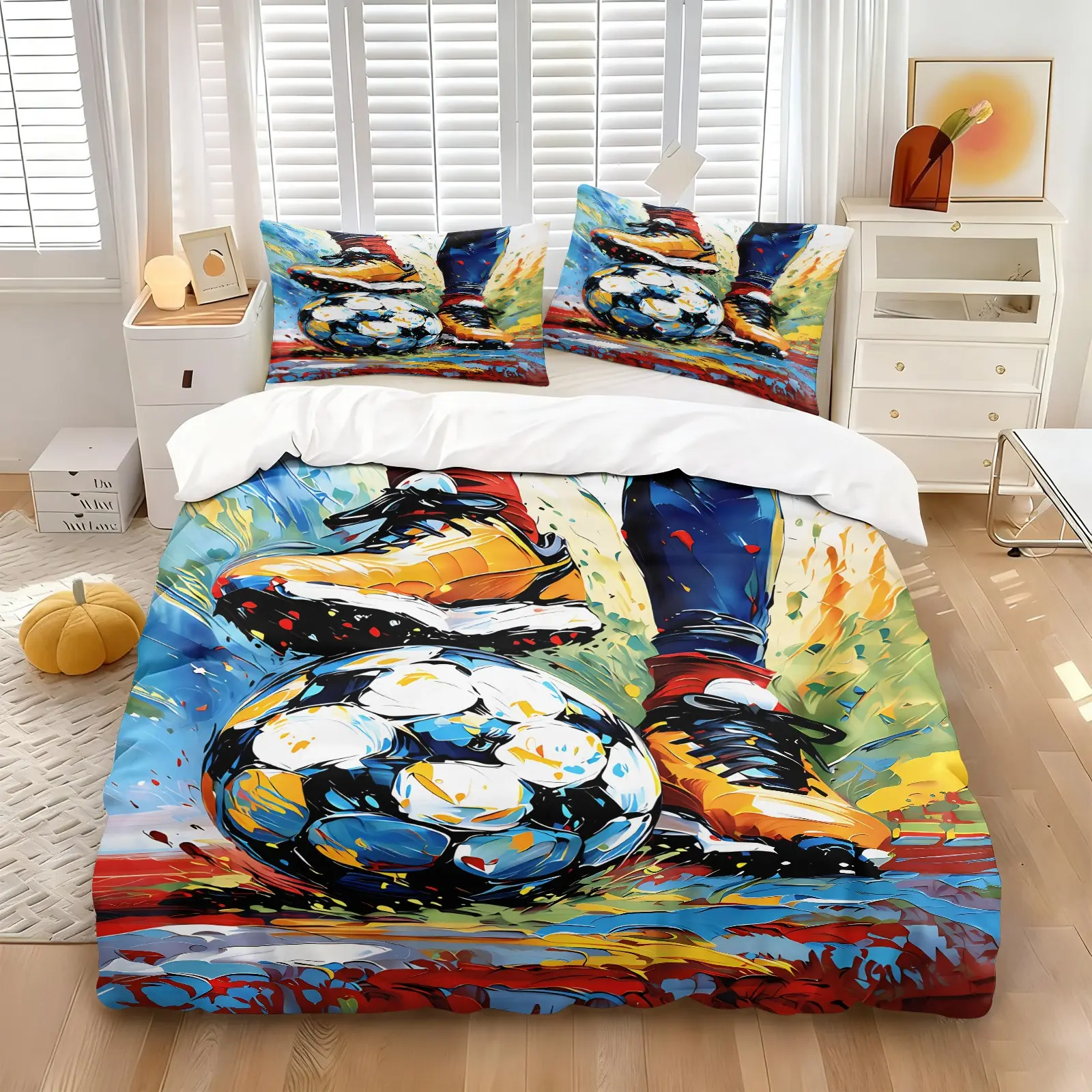 Football Shoe Leg Duvet Cover Set, 1 Duvet Cover & 1-2 Coreless Pillowcases, Colorful Abstract Graffiti Oil Painting Splash Ink Brush Stroke Pattern,Skin-Friendly, Breathable, Perfect For Football Fans, Boys And Teens Sports Football Themed Room Decor