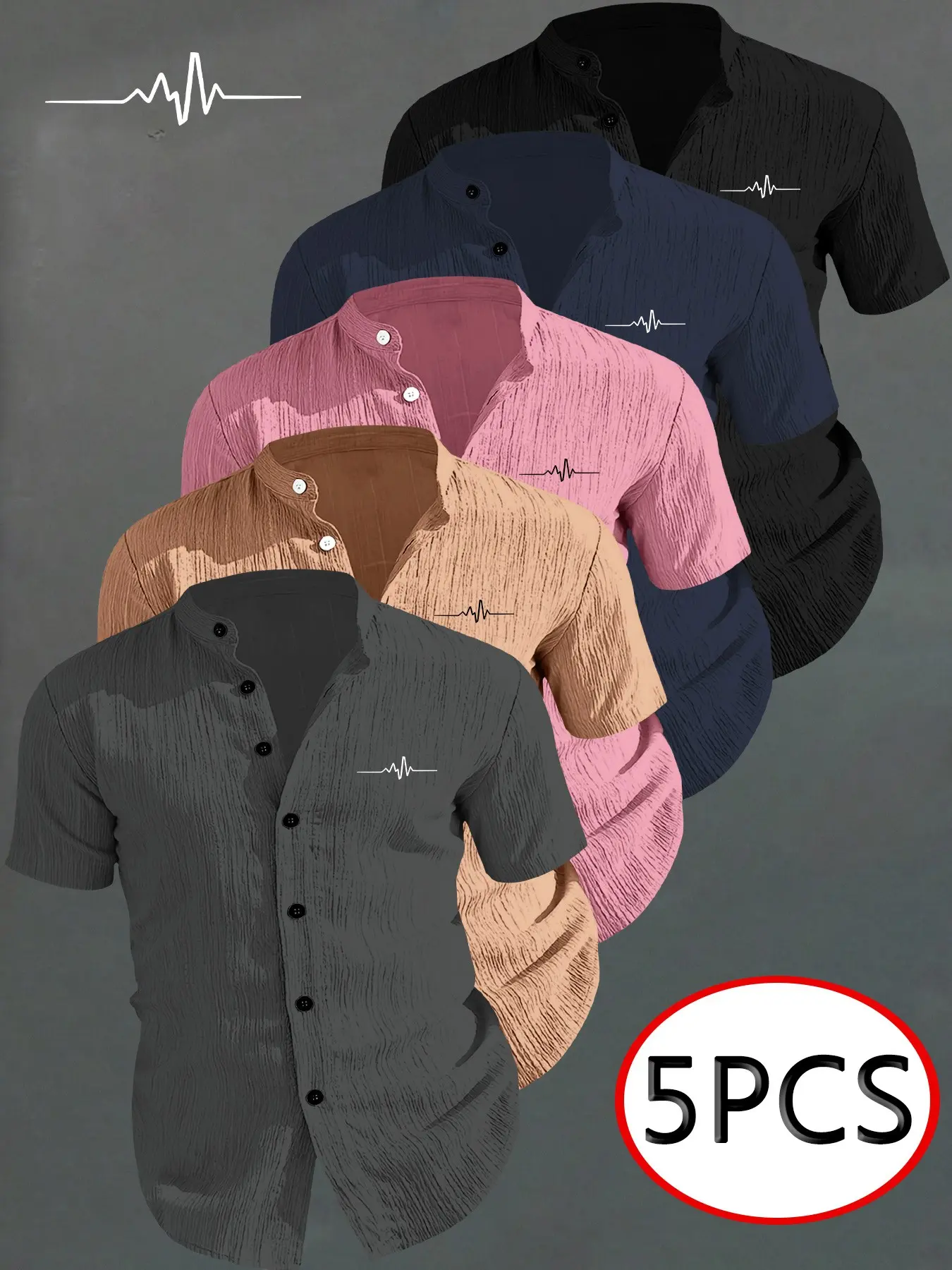 5-Pack Men's Summer Geometric Print Short Sleeve Casual Shirt, Button-Up Fashion Versatile Top, Lightweight Breathable Fabric for Beach Party, Casual Printed Menswear