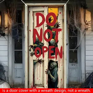 2D plan, 2D plan -2D door flag 2D plan, 2D plan -2D door flag 1-piece set, 2D suitable for Halloween door decoration, made of polyester, designed with ghosts and zombies, used for door cover banner decoration tc