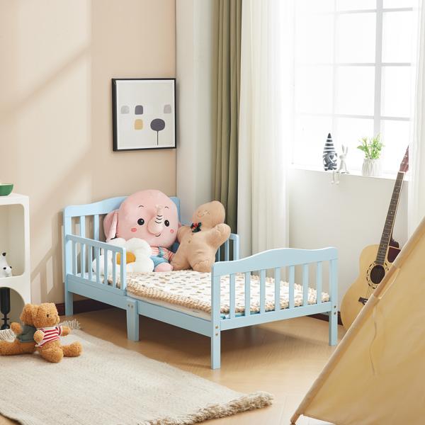 Toddler Bed with Safety Rails, Solid Wood Kids Bed Frame, Low Profile Montessori Floor Bed for Boys and Girls, 135*75*62.5cm
