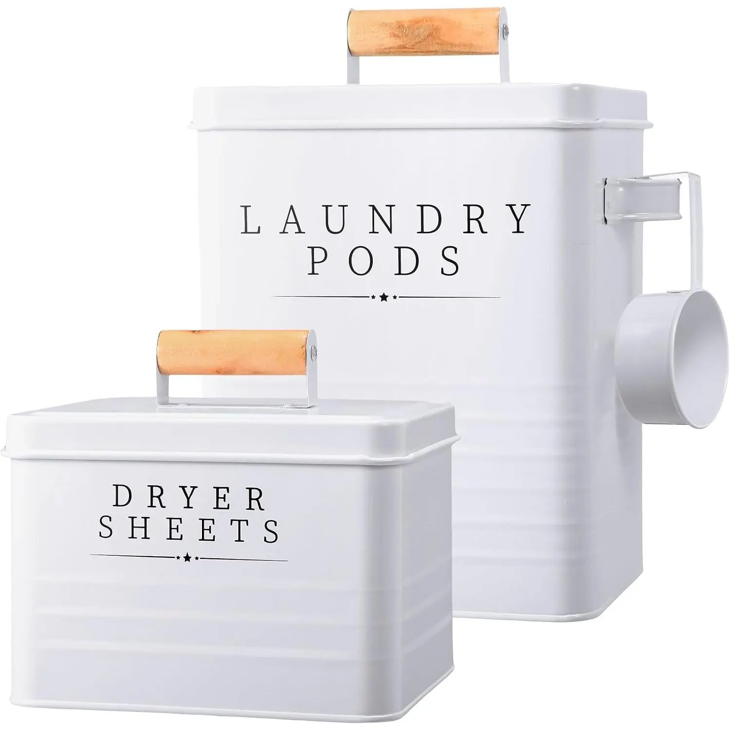 2 count Laundry Pod Container with Dryer Sheet Holder  Laundry Room Decor Organization and Storage Detergent Container Box with Lid Handle Metal Dryer Sheet Dispenser(White)