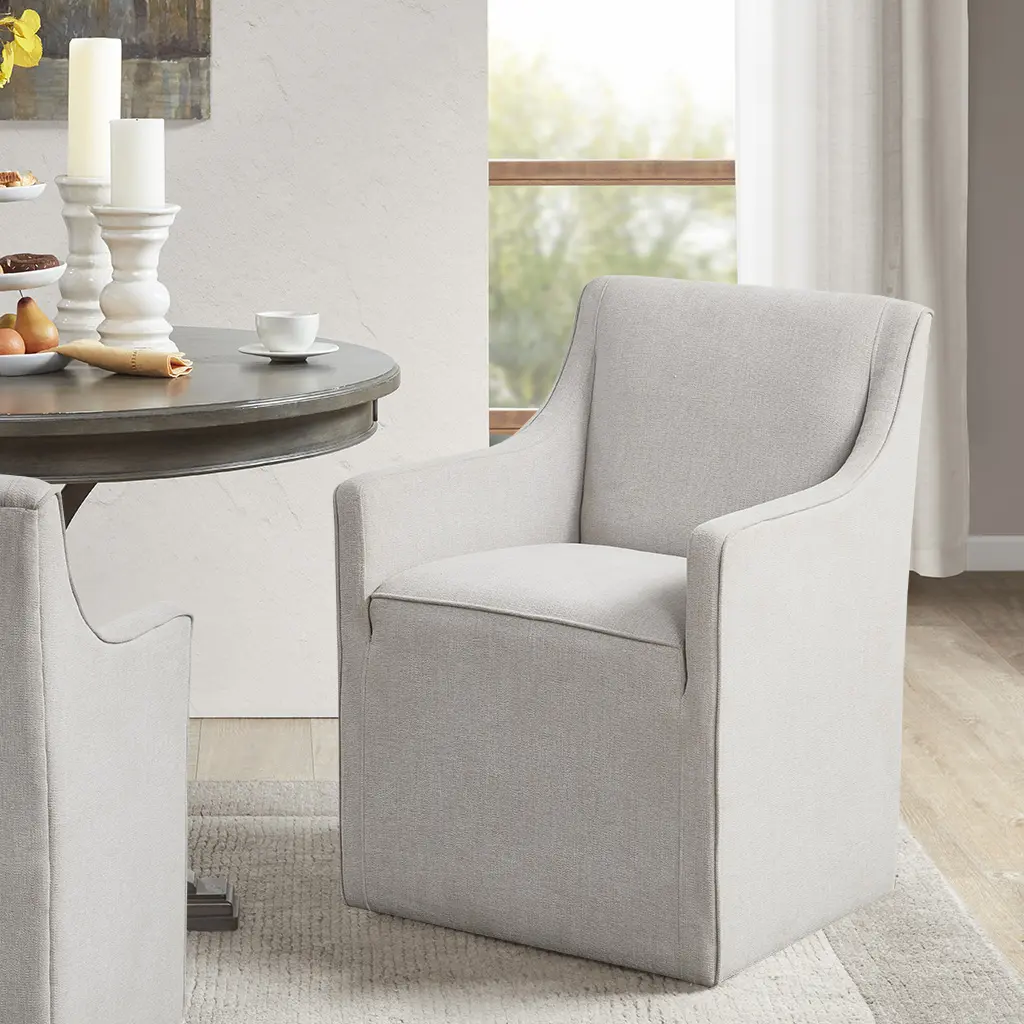 Nokaa Slipcover Dining Arm Chair with Casters – Upholstered Seat, Removable Cover, Rolling Wheels, Wood Legs, Single Chair for Kitchen, Dining Room, Home Office