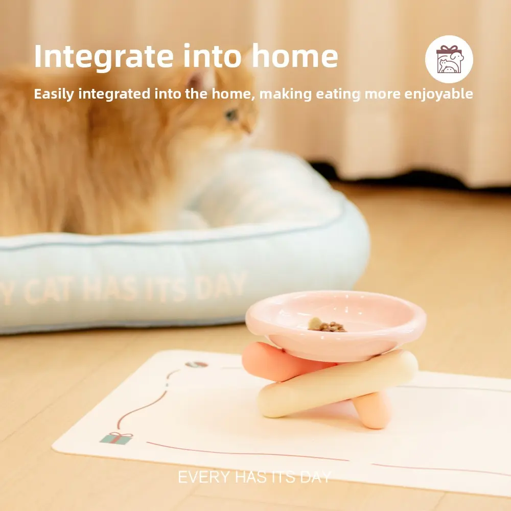 Modern Cloud-Shaped Elevated Anti-Bacterial Ceramic Cat Bowl - Wide Smooth Mouth, Non-Slip Base, Reduces Whisker Stress, Slow Feeding Dish for Cats & Kittens, Dual-Use Food & Water Pet Supply with Slobber Stopper, Bowl/Dish feeder