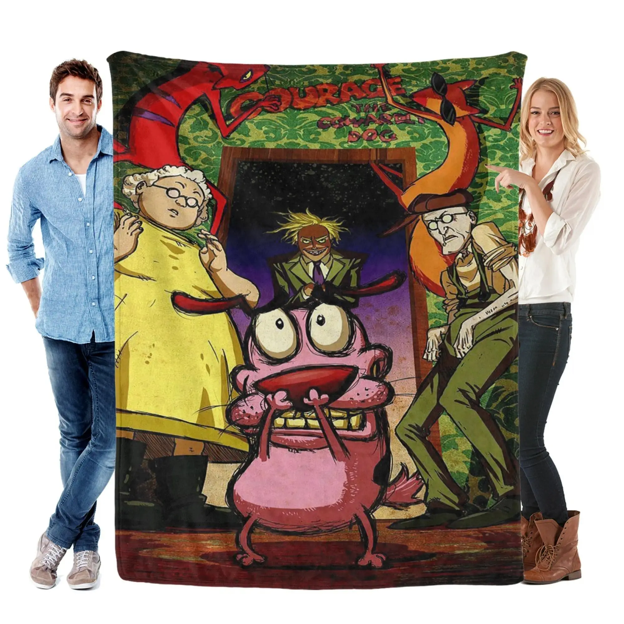 Courage The Cowardly Dog Retro 90s Cartoon Flannel Throw Blanket - Ultra Soft Warm Fuzzy Plush All-Season Bedding Accessory for Couch, Bed - Nostalgic Gift for Vintage Animation Fans