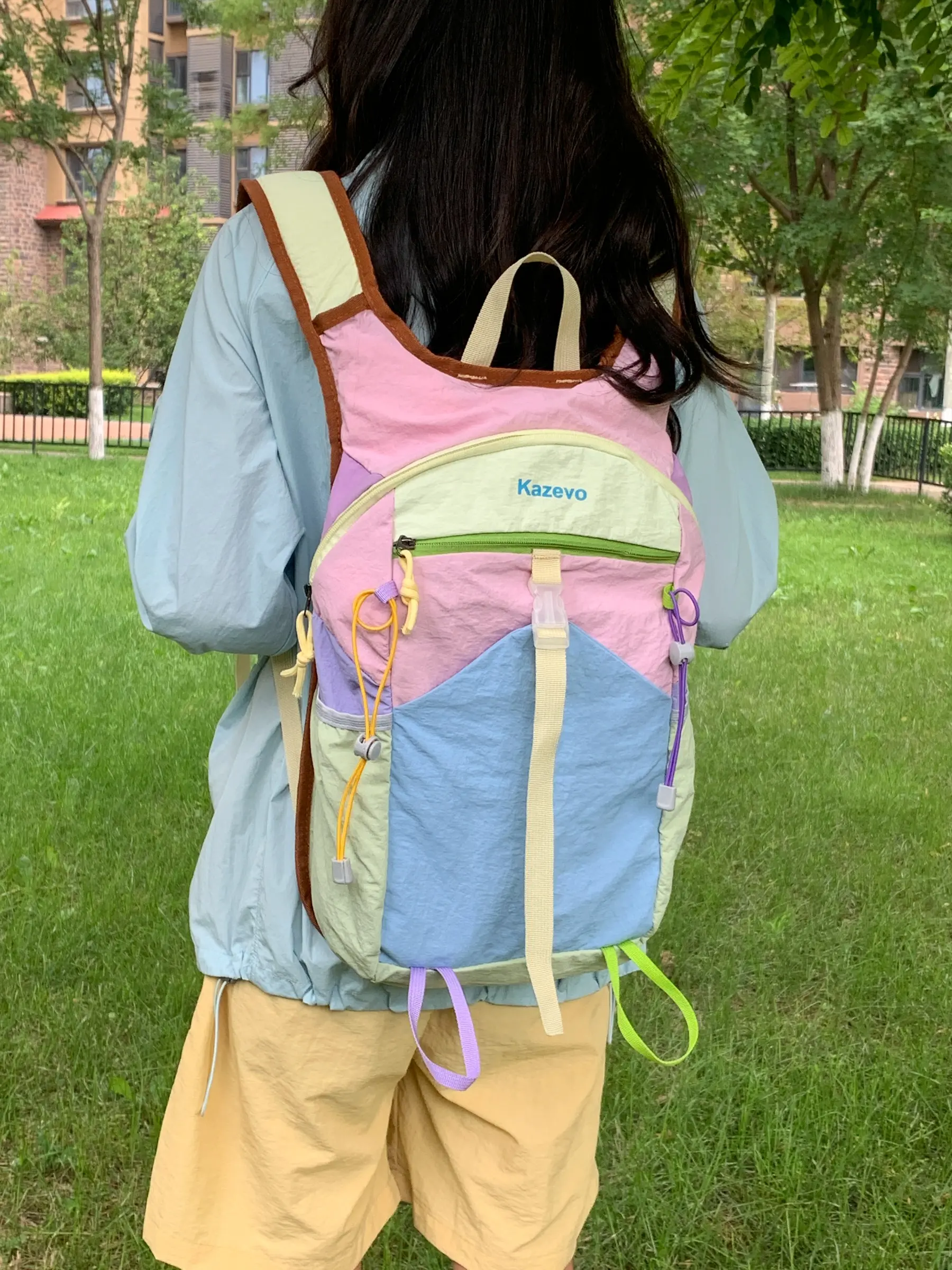 Colorblock Outdoor Backpack, Lightweight Nylon, Foldable, Multi-Pocket Design, Breathable Straps, Ideal for Hiking, Camping, Short Trips
