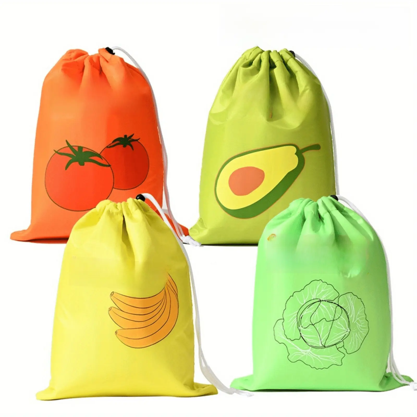 4pcs Reusable Fruit And Vegetable Fresh Keeping Bags, Nylon Zipper Bags, Colorful Design, Suitable for Kitchen, Travel And Camping