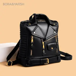 BORA&YAIFISH Preppy Punk Jacket-Inspired Women's Dual Shoulder Backpack, Multi Pocket Stylish Daypack, Casual Backpacks for School Travel Rucksack
