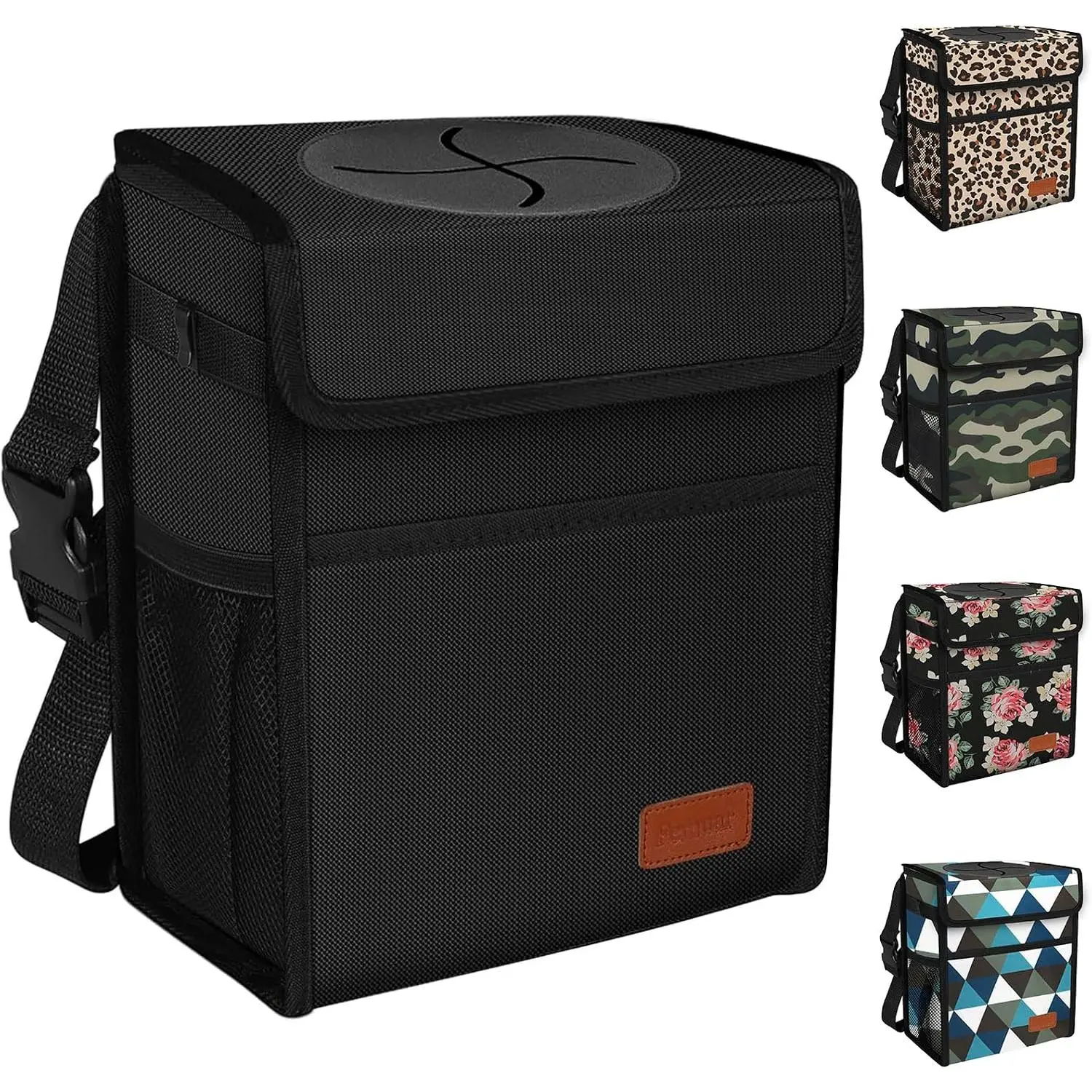 Leak Proof  Trash Can with Lid -  Automotive Garbage Bin for SUVs, Collapsible and Portable  Trash Bag, Black