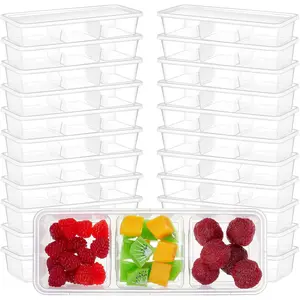 10 Pack 17 oz Small 3 Compartment Meal Prep Containers with Lids Disposable Plastic Stackable Bento Lunch Food Boxes for Office Travel Picnic (Clear)