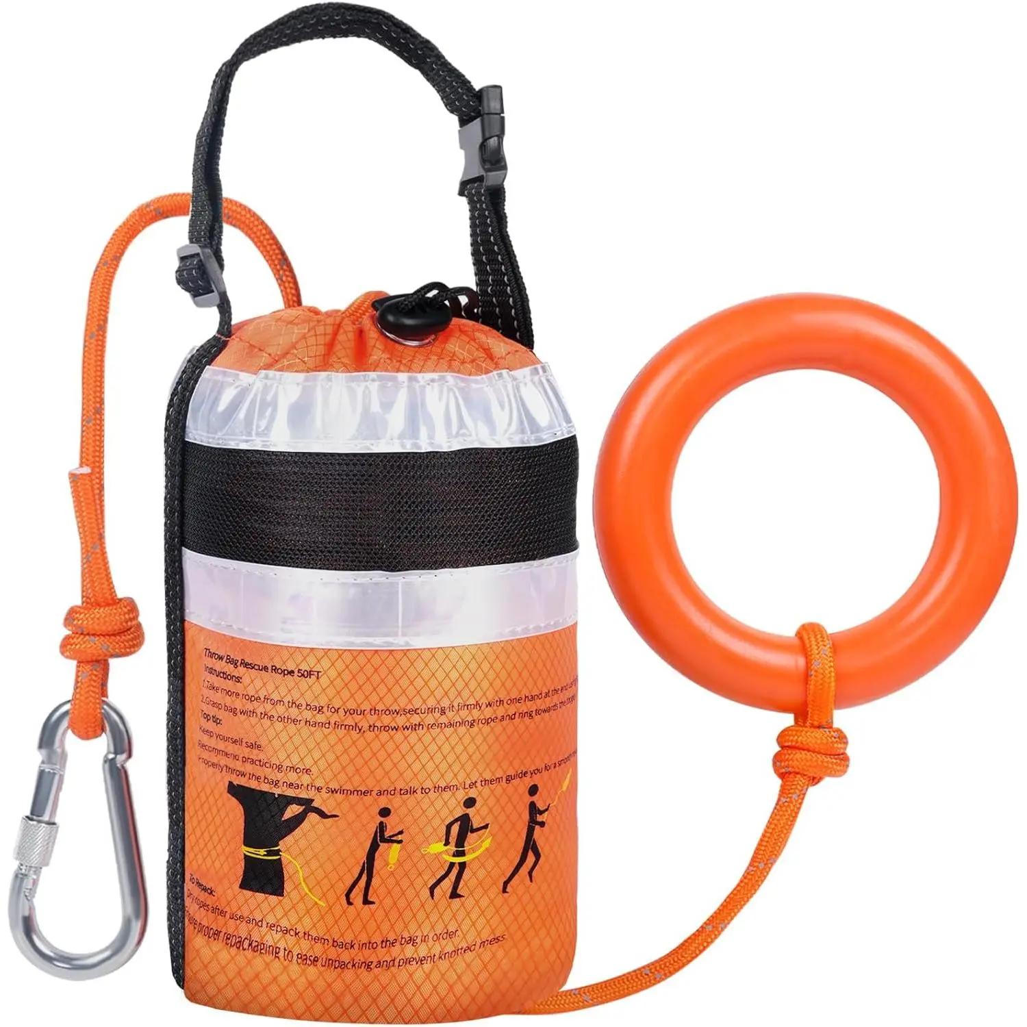 Water Rescue Throw Bag - 3/10 Inch Rope with 50FT /70FT/100FT Length Up to 1900lbs Tensile Strength Throwable Flotation Device - Emergency Safety Equipment for Kayak Raft Boat