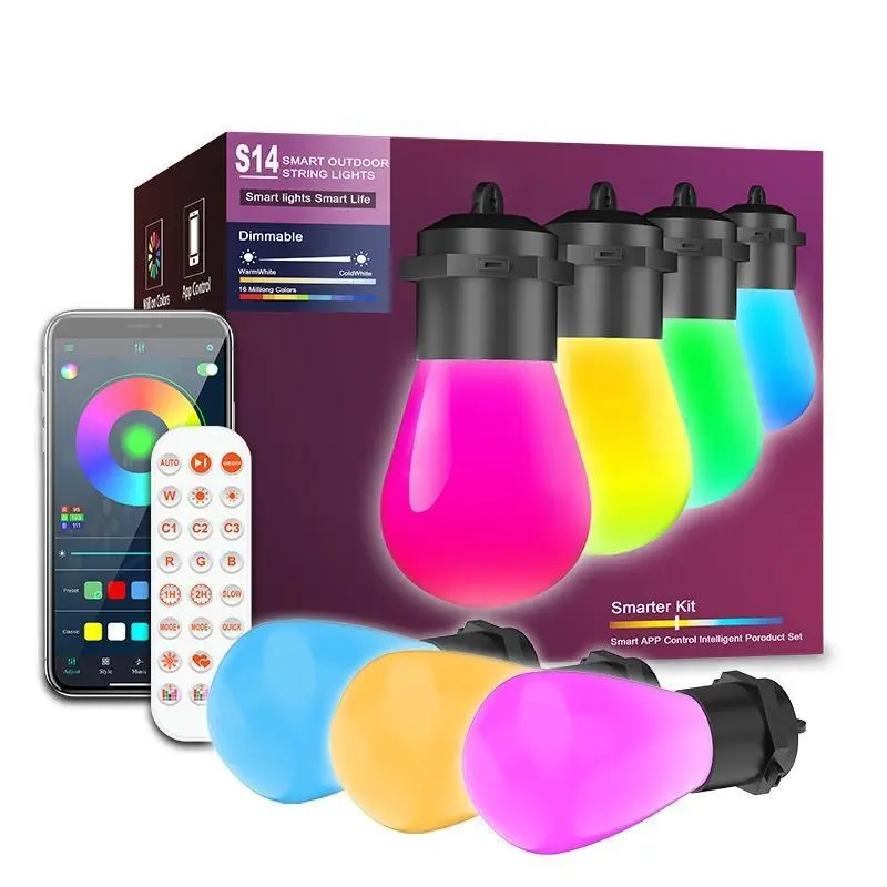 Smart Christmas Decoration Light String, 39ft RGB Outdoor Lights, Adjustable LED Bulbs, Ip65 Waterproof, Color Changing Warm, Led Rgb Lighting