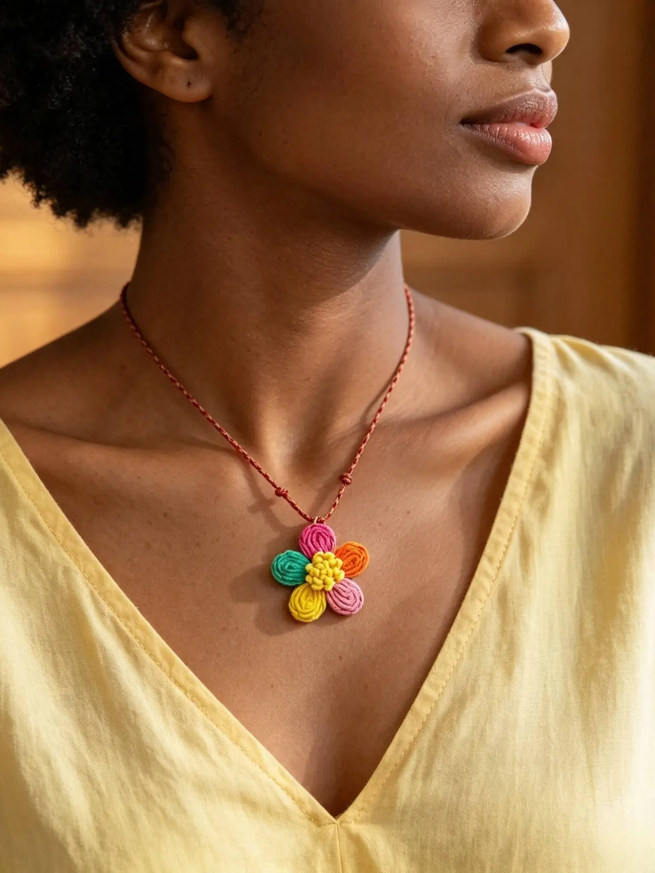 Rainbow Flower Woven Red Rope Necklace, Vibe Fashion Accessory