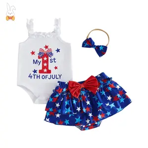 Infant Newborn Baby Girl 4th Of July Outfits Letter Romper Tutu Bloomers Shorts Set First Fourth Of July Set