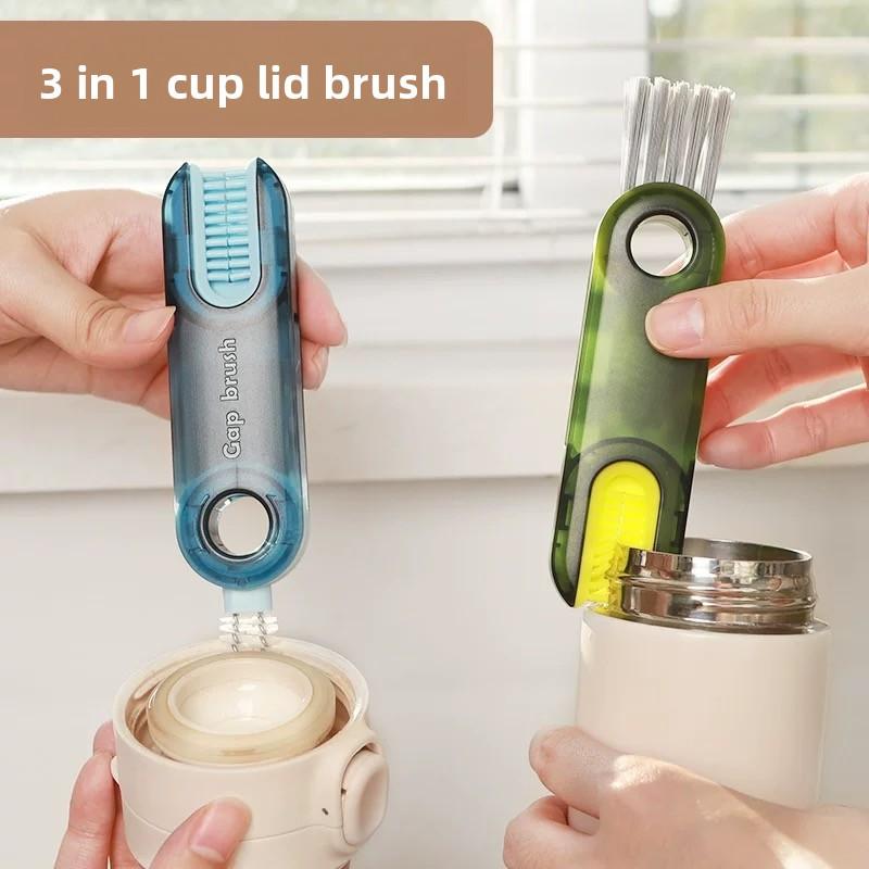 3-in-1 Portable Cleaning Brush Set: Lid Brush, Bottle Brush, Rim Brush & Vacuum Flask/Water Cup Cleaner