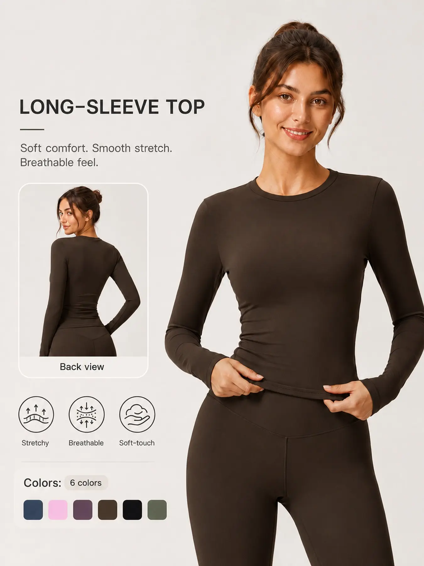 Women’s Long Sleeve Workout Top, Crew Neck Yoga Shirt, Buttery Soft Cooling Breathable Slim Fit Longline T Shirt, Moisture Wicking Quick Dry Gym Running Cycling Top, All Season Casual Activewear