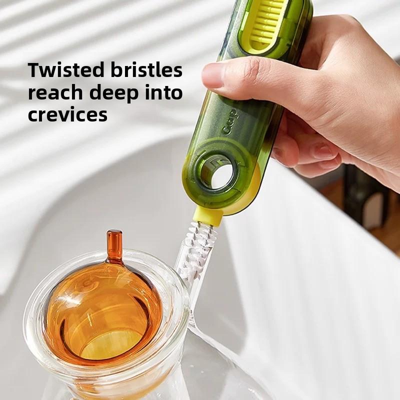 3-in-1 Portable Cleaning Brush Set: Lid Brush, Bottle Brush, Rim Brush & Vacuum Flask/Water Cup Cleaner