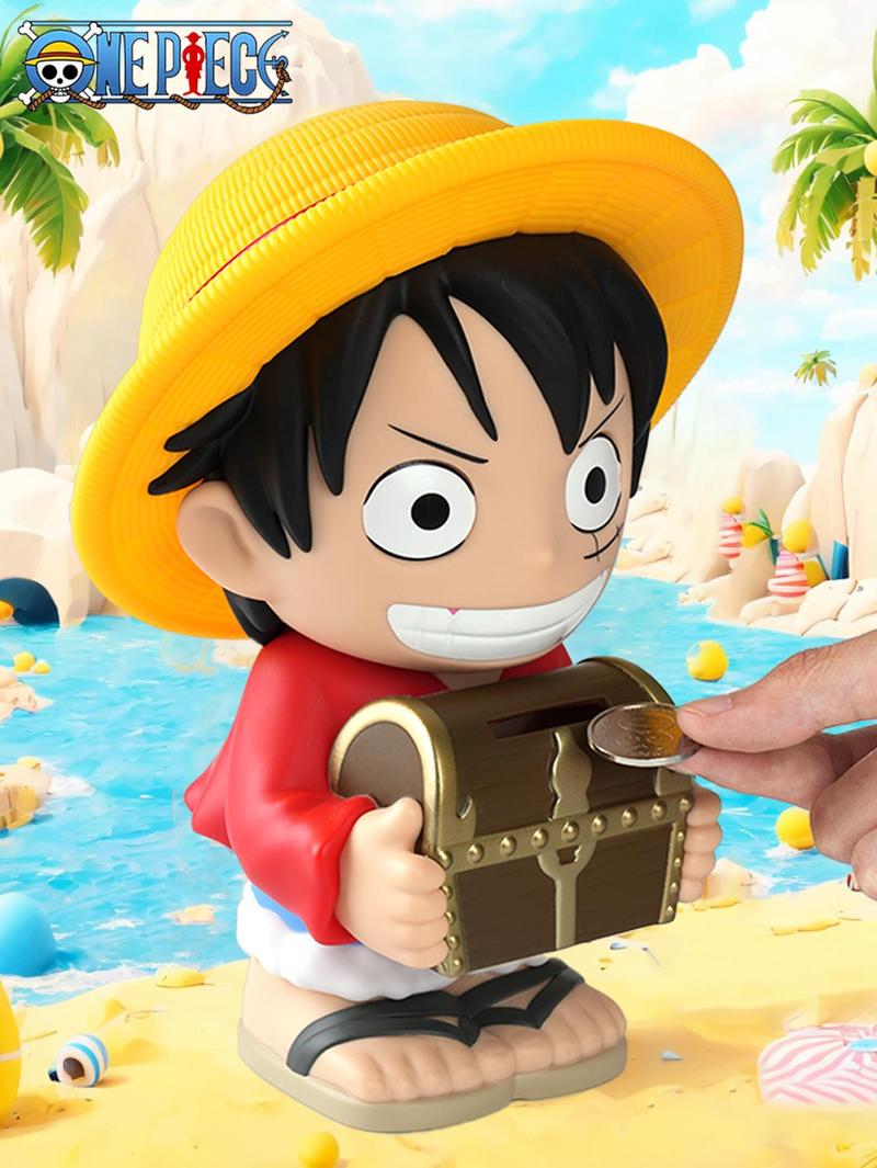 L-One Piece Officially License Luffy Figural Bank Piggy Bank Accessories Coin Bank PVC High Quality Anime Movie Peripheral Collectible Merch Home Bedroom Desktop Decoration One Piece Decor Birthday Gift for Fans