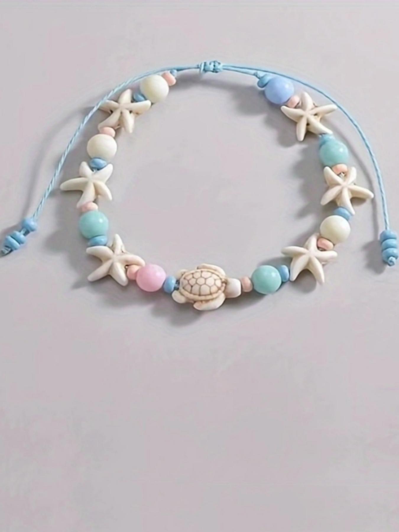 Fashionable Starfish & Turtle Design Beaded Anklet, Fashion Jewelry for Party, Daily Clothing Decor, Trendy All-match & Exquisite Jewelry for Birthday Gift