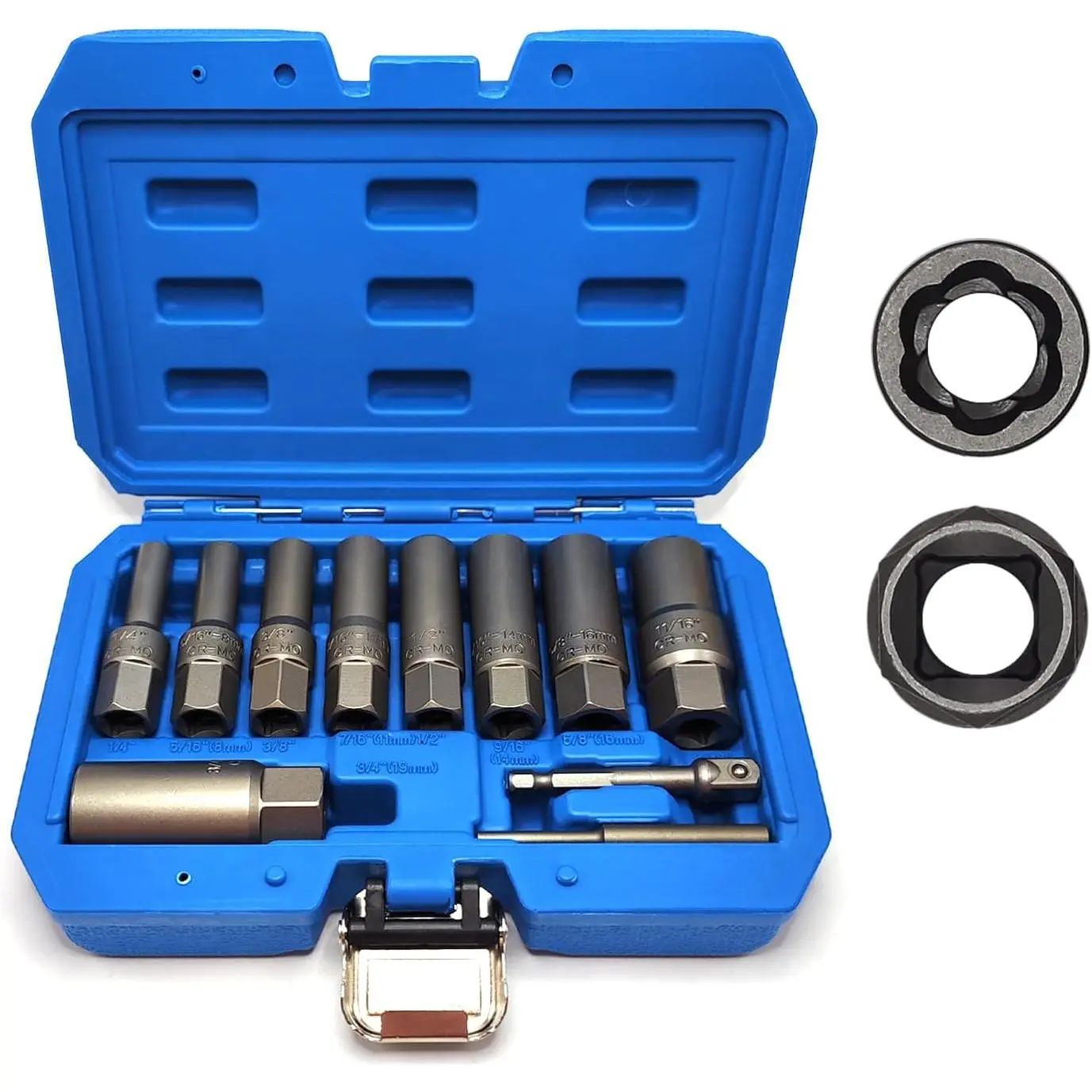 11 count Spiral Type Deep Extractor Set, Spark Plug Extraction Socket | Lock Stud Remover, Stud Puller, Broken Bolt extractor, Stuck, Screws Fasteners, Deeply Trapped, Fittings, Pipes, Pins, Frozen