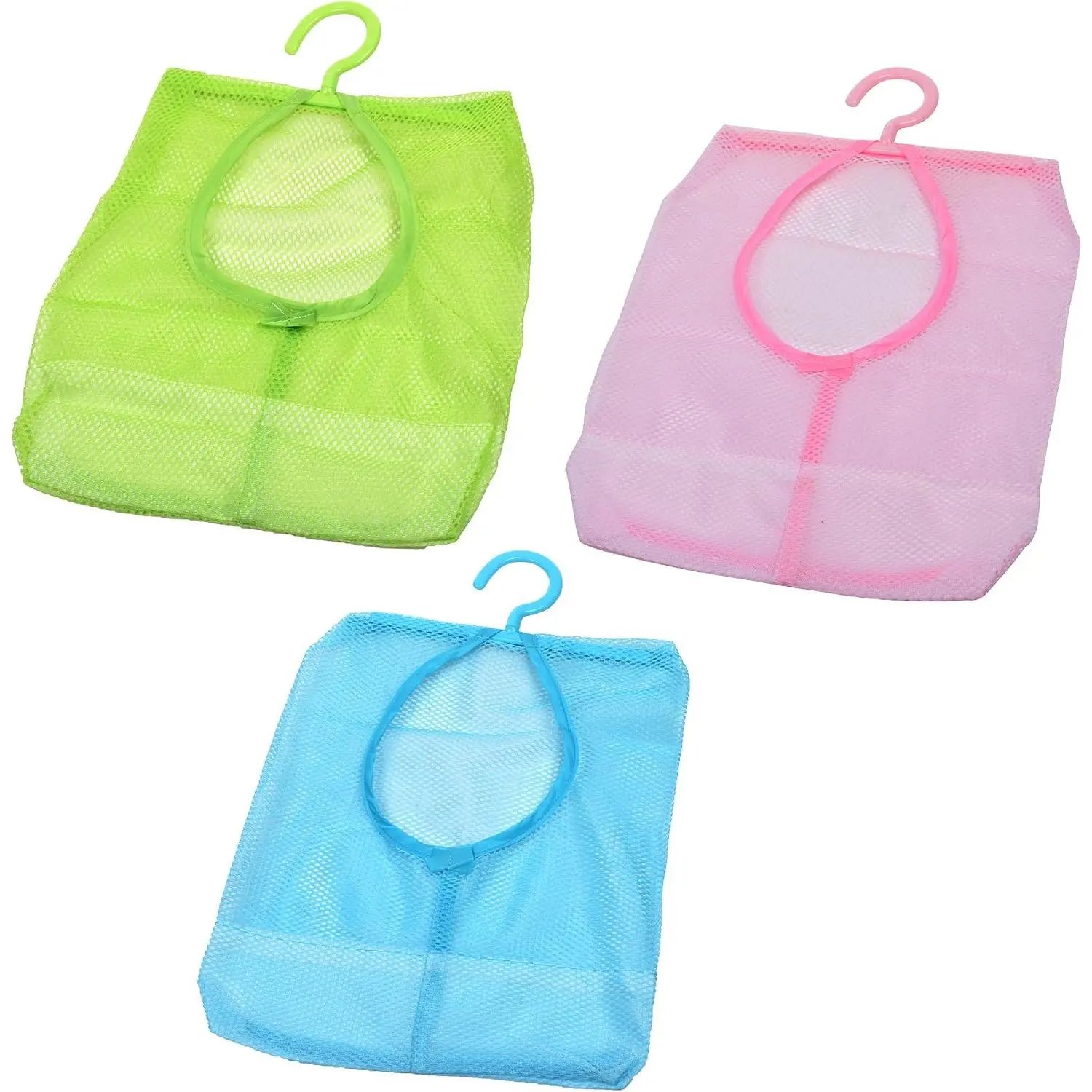 Pack of 3  Colors Clothespin Bag with Hanger Multi-Purpose Mesh Organizer Bag